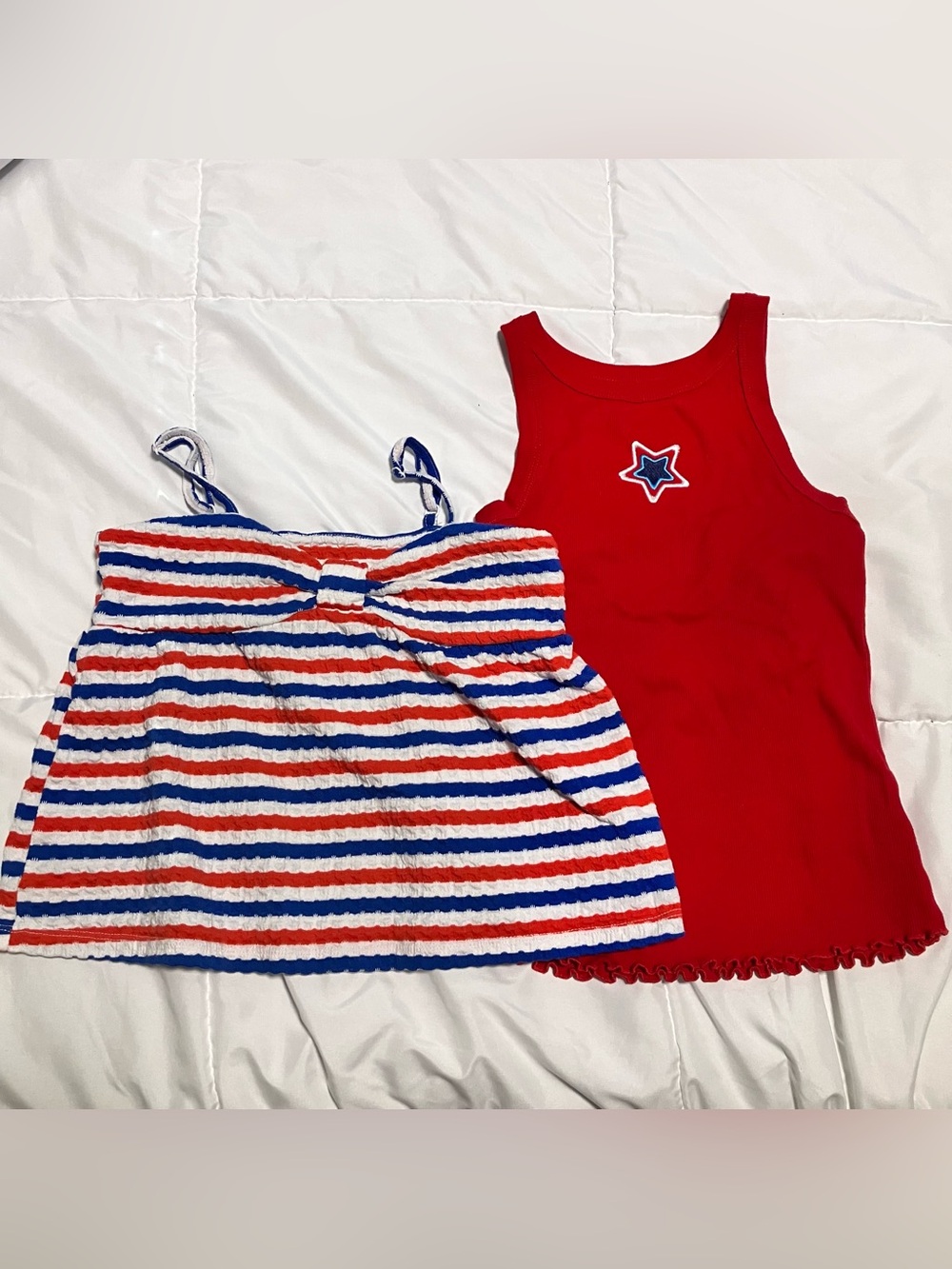 Girls Set of 2 Patriotic Red, White and Blue Tank Top Shirts Size L (10/12)